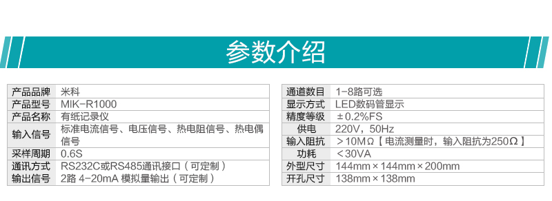 米科MIK-R1000有紙記錄儀參數