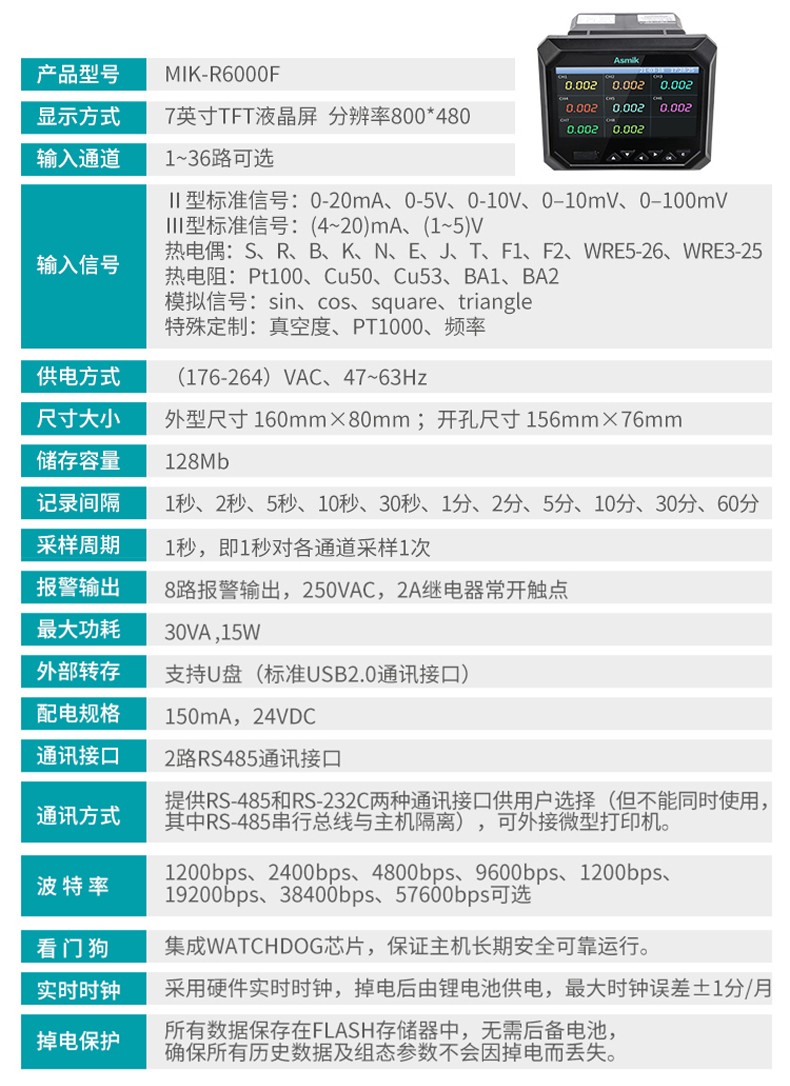 無紙記錄儀產品參數